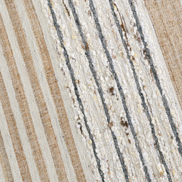 Natural Gray Striped Wool Cotton 9' x 12' Area Rug