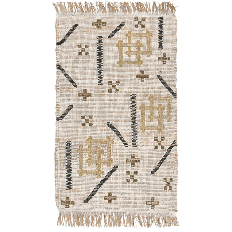 Handmade Ivory Multi Geometric Wool Rectangular Rug