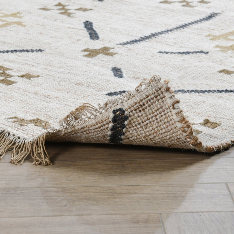 Ivory and Multi Wool Geometric Handmade Rectangular Rug