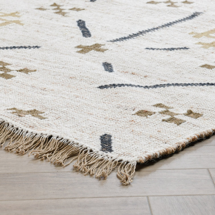 Handmade Ivory Multi Geometric Wool Rectangular Rug