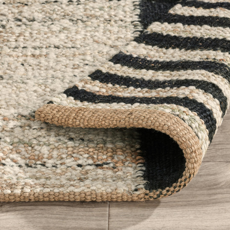 Handmade Black and Natural Wool Striped 8' x 10' Rug