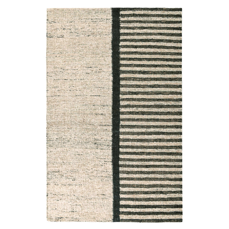 Handmade Black and Natural Wool Striped 8' x 10' Rug