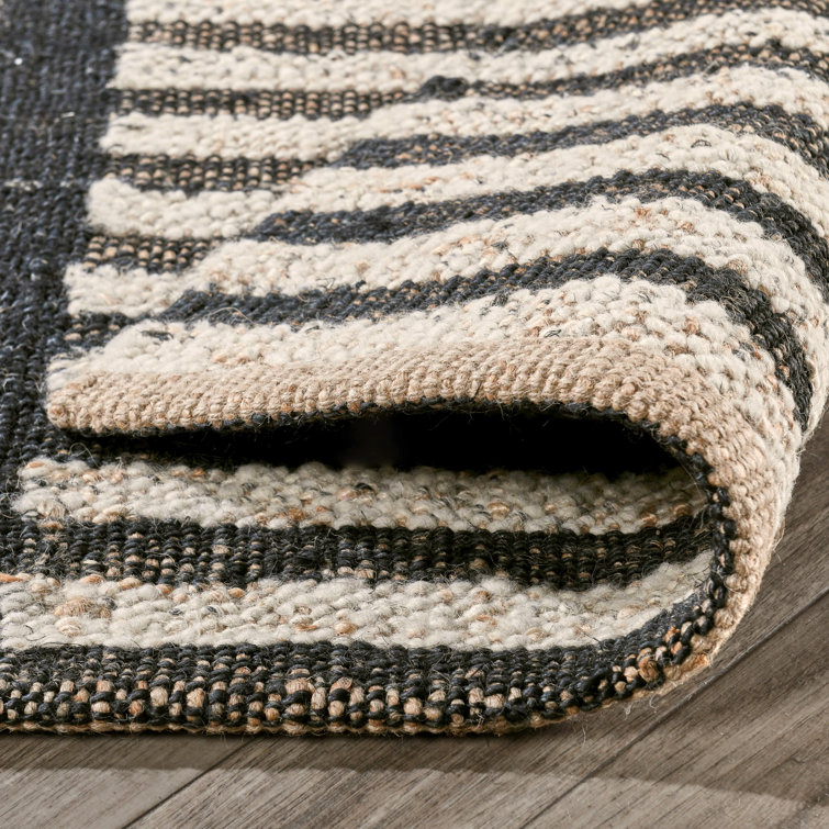 Handmade Black and Natural Wool Striped 8' x 10' Rug