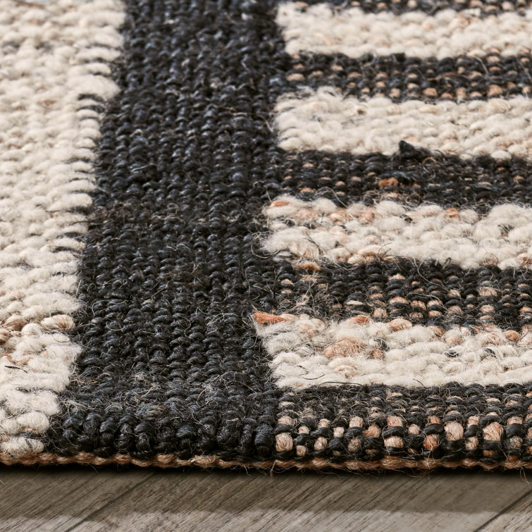 Handmade Black and Natural Wool Striped 8' x 10' Rug