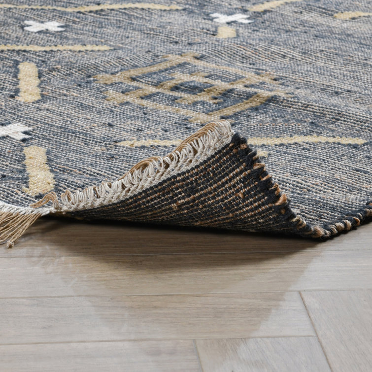 Handmade Black Geometric Wool 5' x 8' Area Rug