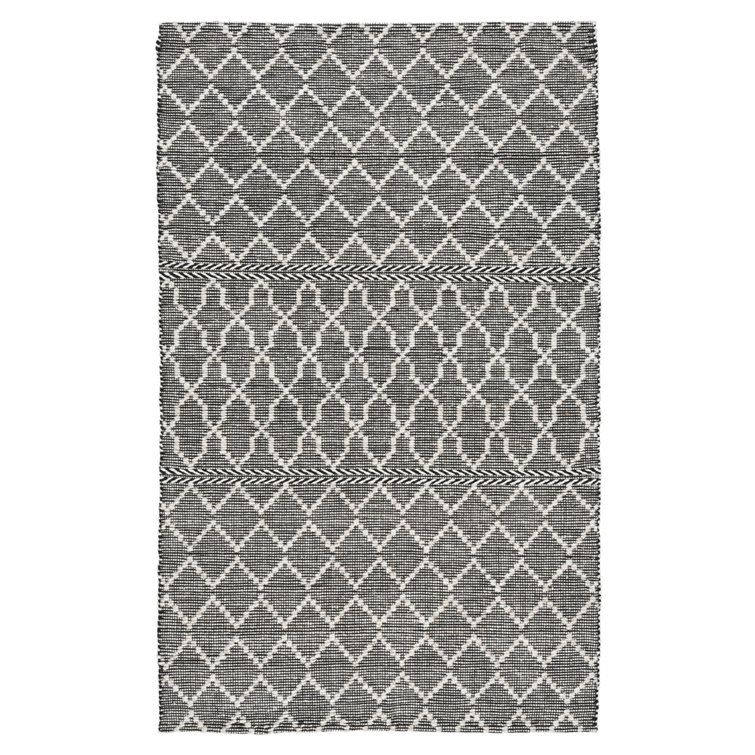 Handmade Black and Ivory Diamond Wool Synthetic 8' x 10' Rug