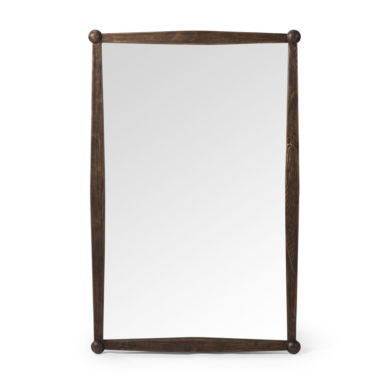 Aged Pine Rectangular Wall Mirror with Bun Details
