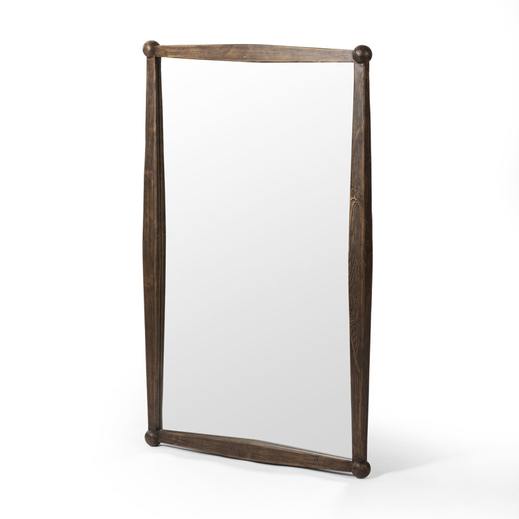 Aged Pine Rectangular Wall Mirror with Bun Details
