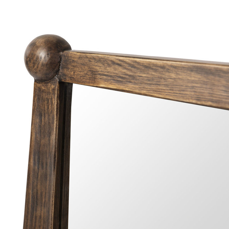 Aged Pine Rectangular Wall Mirror with Bun Details