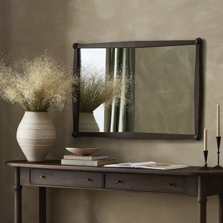 Aged Pine Rectangular Wall Mirror with Bun Details