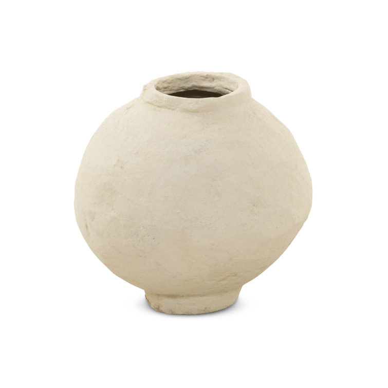 Wide Beige Paper Mache Decorative Vase