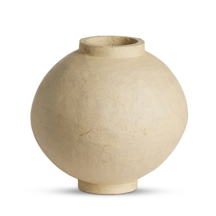 Wide Beige Paper Mache Decorative Vase