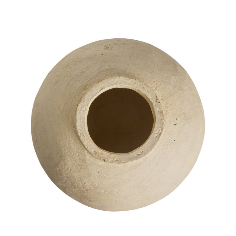 Wide Beige Paper Mache Decorative Vase