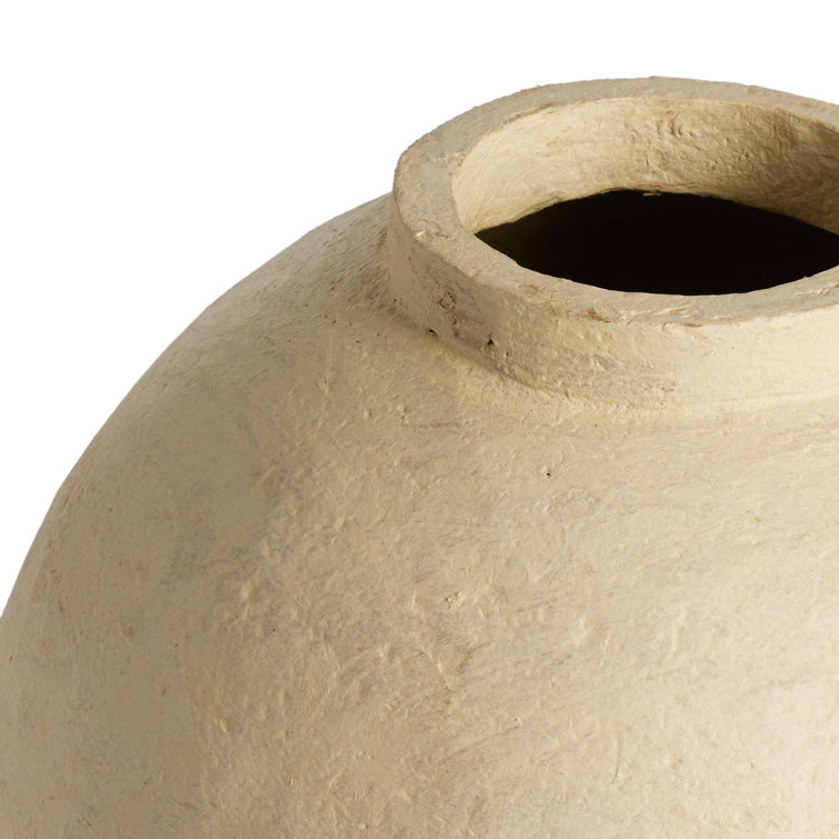 Wide Beige Paper Mache Decorative Vase