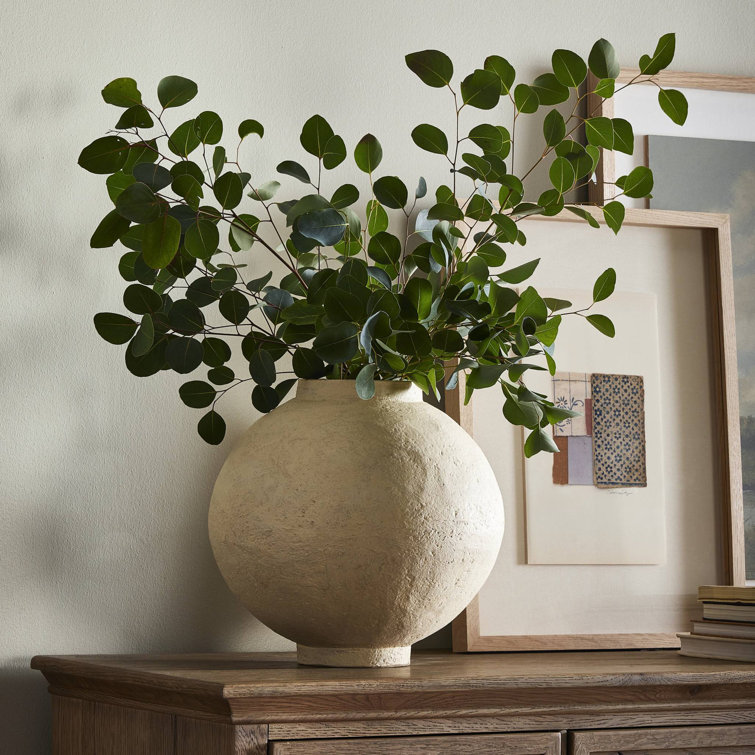 Wide Beige Paper Mache Decorative Vase