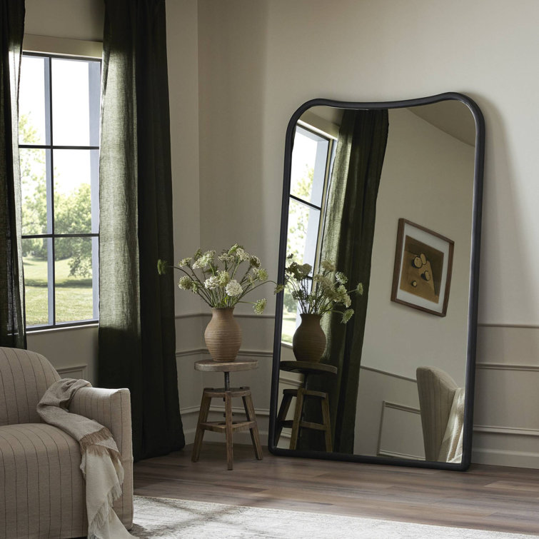 Black Antique Rectangular Floor Mirror with Beveled Edges