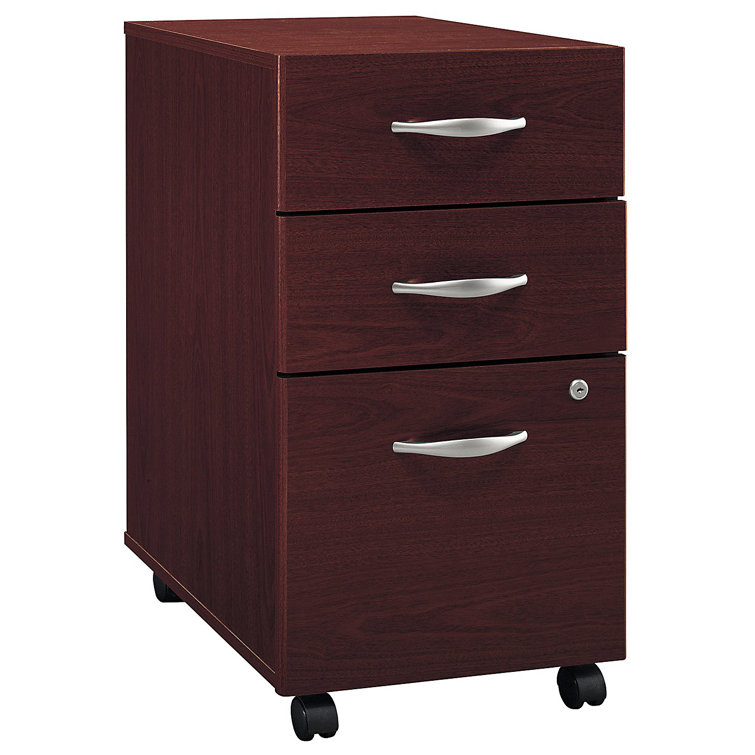 Mahogany Engineered Wood 3-Drawer Mobile File Cabinet with Lock