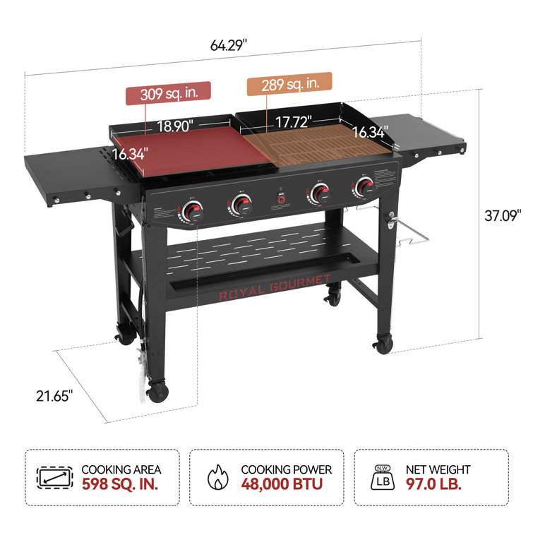 Royal Gourmet Black 4-Burner Propane Gas Grill and Griddle Combo