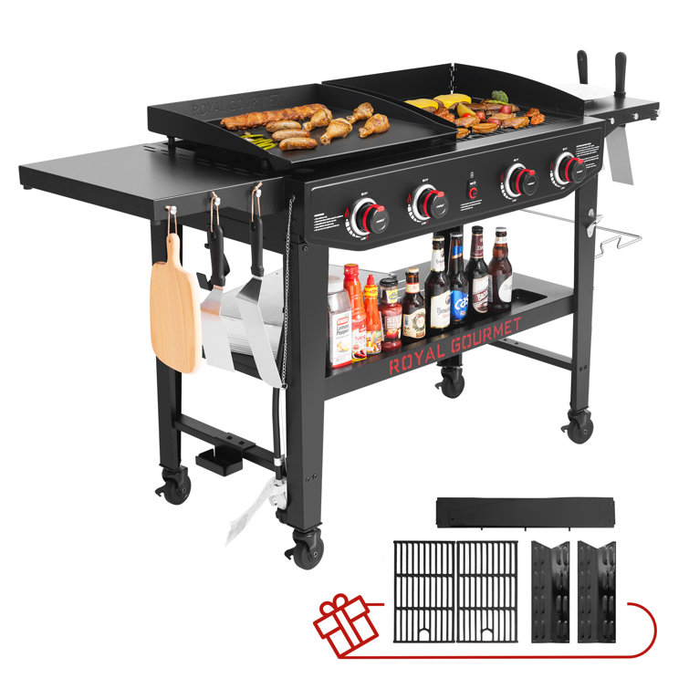 Royal Gourmet Black 4-Burner Propane Gas Grill and Griddle Combo