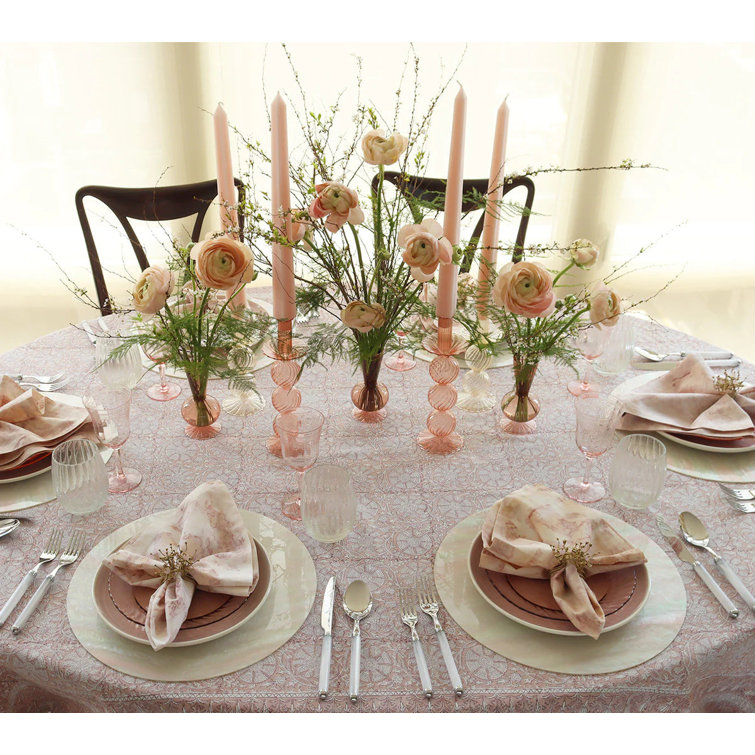 Mauve Floral Cotton Tablecloth with Traditional French Pattern