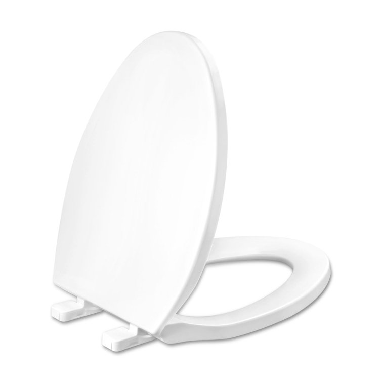 White Elongated Plastic Toilet Seat with Chrome Hinges