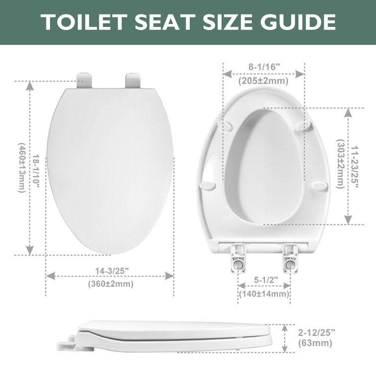 White Elongated Plastic Toilet Seat with Chrome Hinges