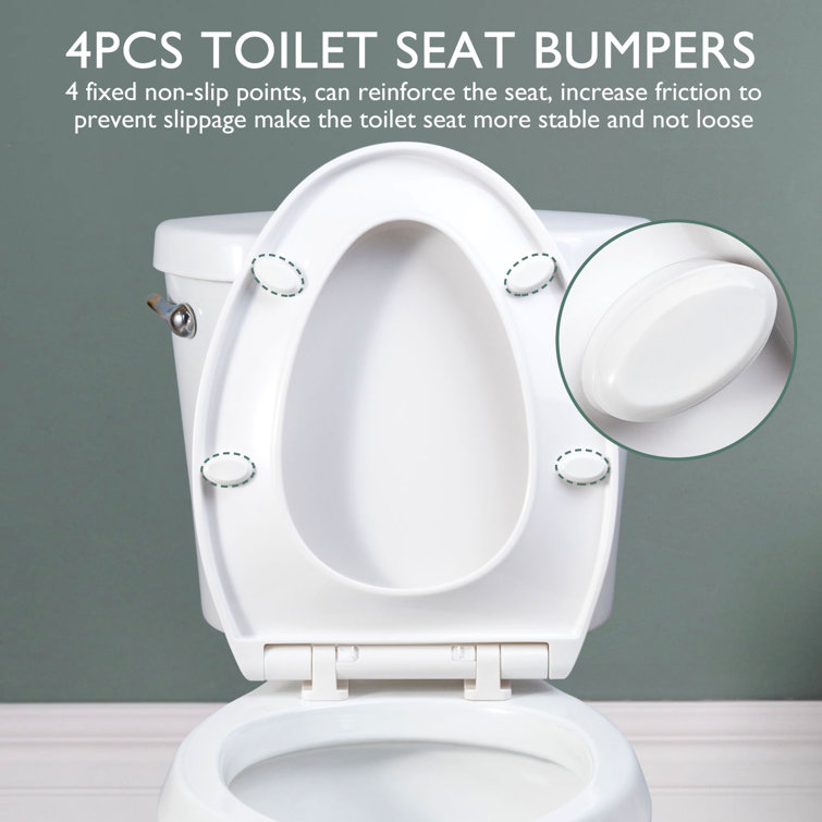 White Elongated Plastic Toilet Seat with Chrome Hinges