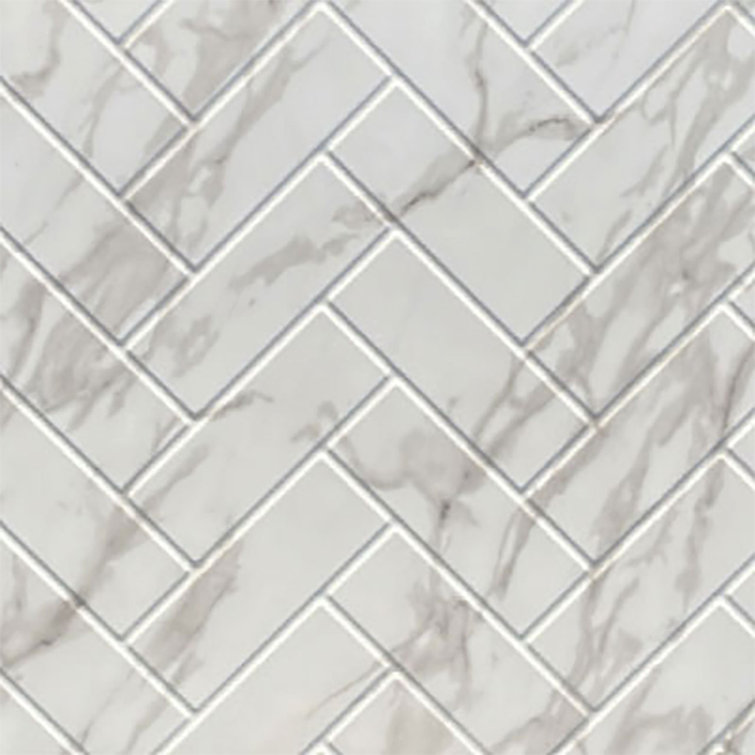 Marble Herringbone Tile PVC Tub and Shower Wall Panels