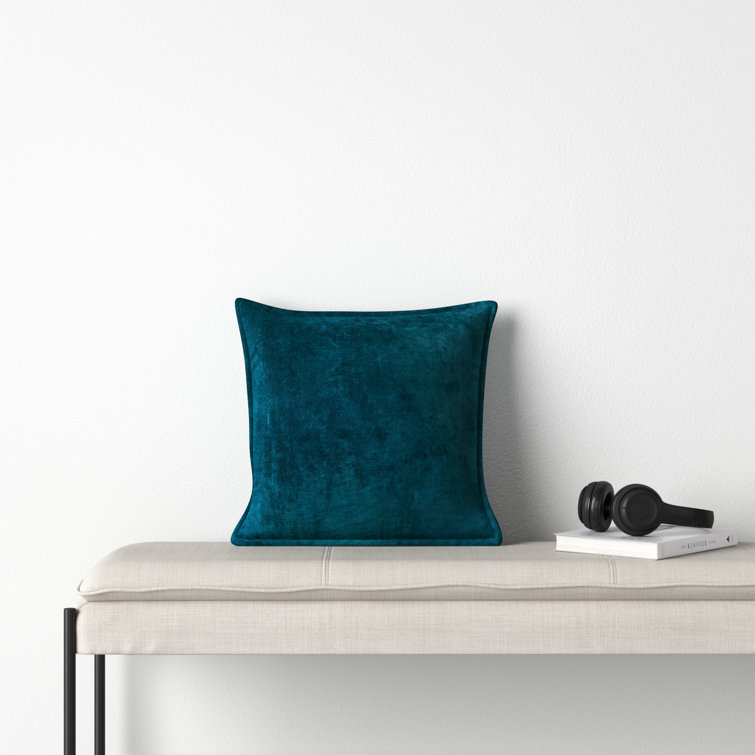 Teal Velvet-Like Cotton Square Throw Pillow with Flanged Edges