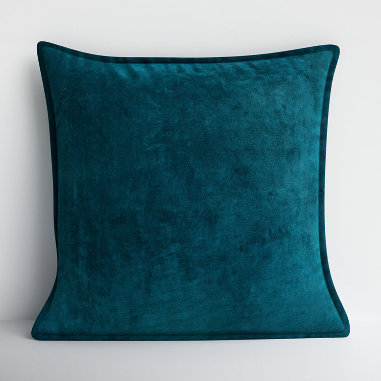 Teal Velvet-Like Cotton Square Throw Pillow with Flanged Edges