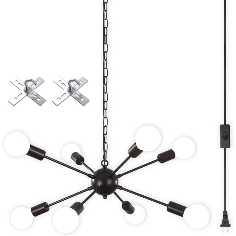 Black 8-Light Sputnik Plug-In Chandelier with Adjustable Chain