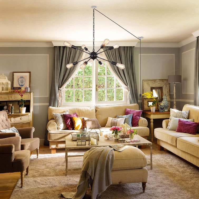 Black 8-Light Sputnik Plug-In Chandelier with Adjustable Chain