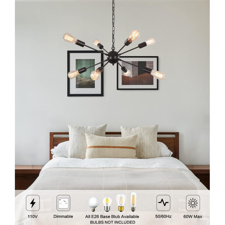 Black 8-Light Sputnik Plug-In Chandelier with Adjustable Chain