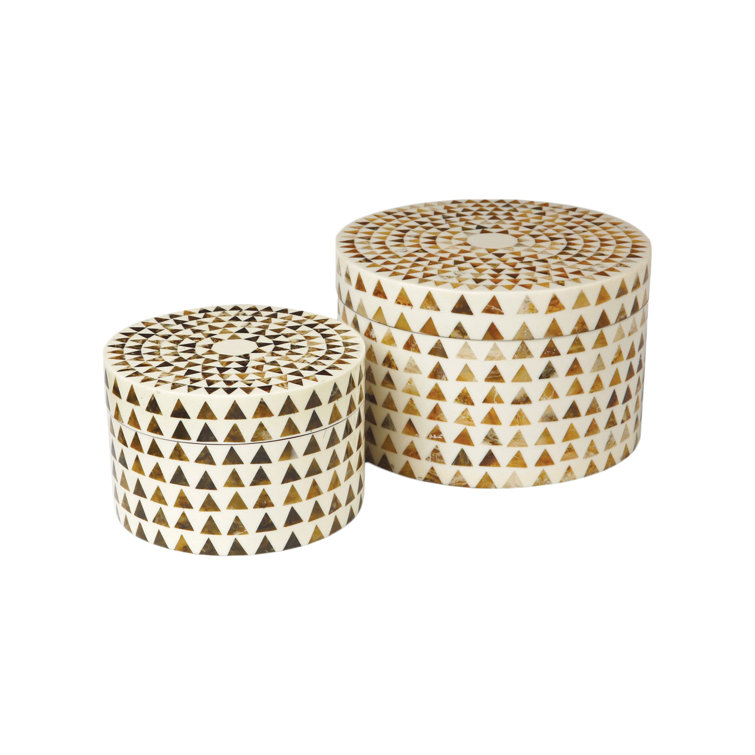 Small Round White and Brown Triangle Lidded Box