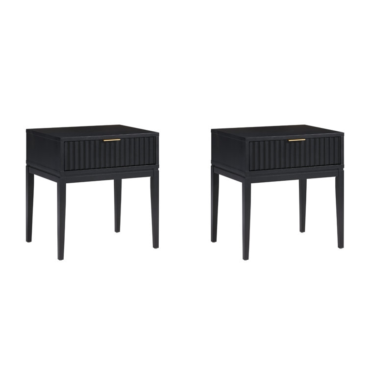 Jasper Black Wood Fluted 2-Drawer Nightstand Set