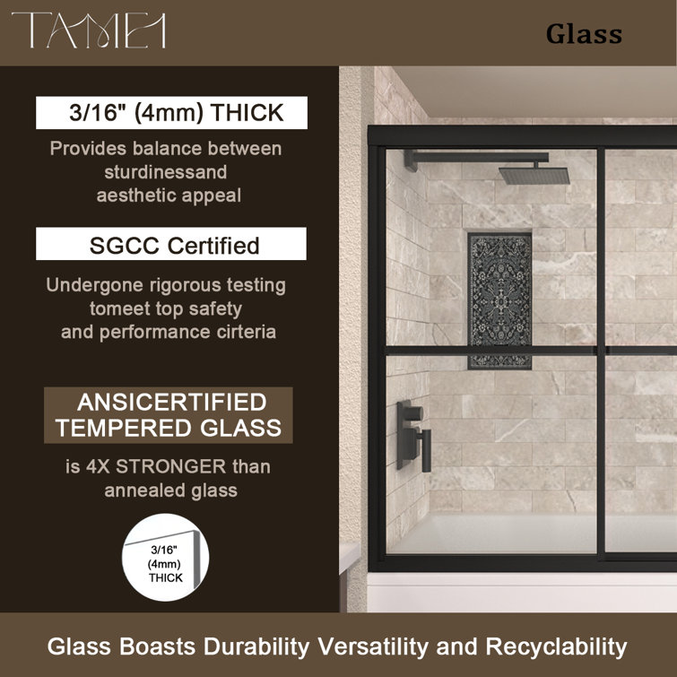 Matte Black Double Sliding Semi-Frameless Tub Door