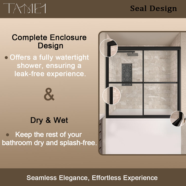 Matte Black Double Sliding Semi-Frameless Tub Door