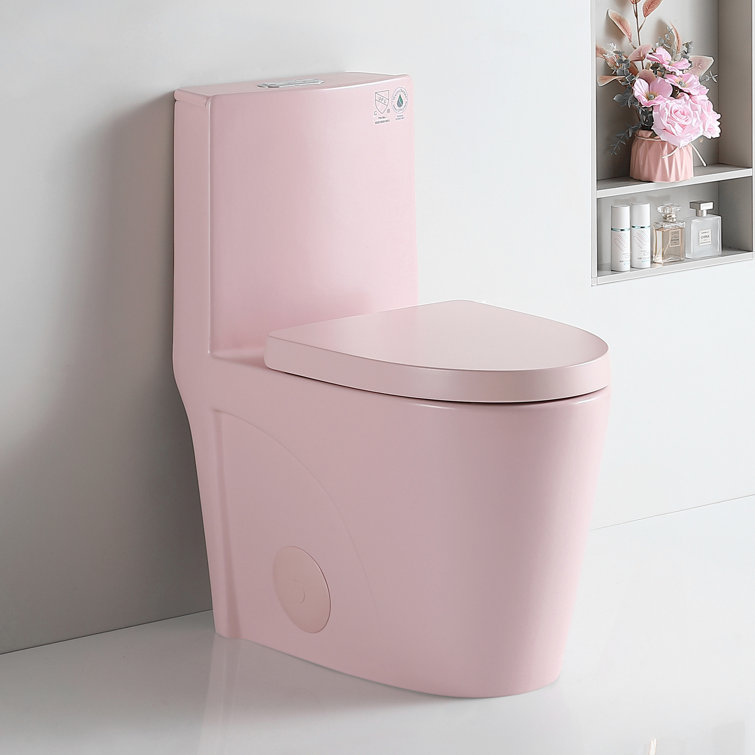 Pink Elongated Free Standing Dual Flush Toilet with Seat