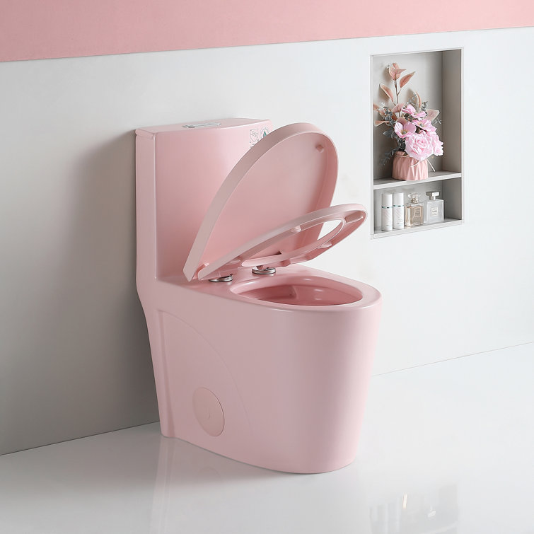 Pink Elongated Free Standing Dual Flush Toilet with Seat