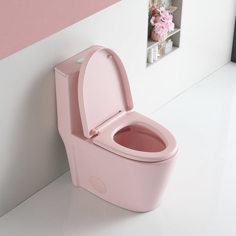Pink Elongated Free Standing Dual Flush Toilet with Seat