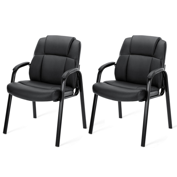 Black Faux Leather Waiting Room Chairs with Metal Frame, Set of 2