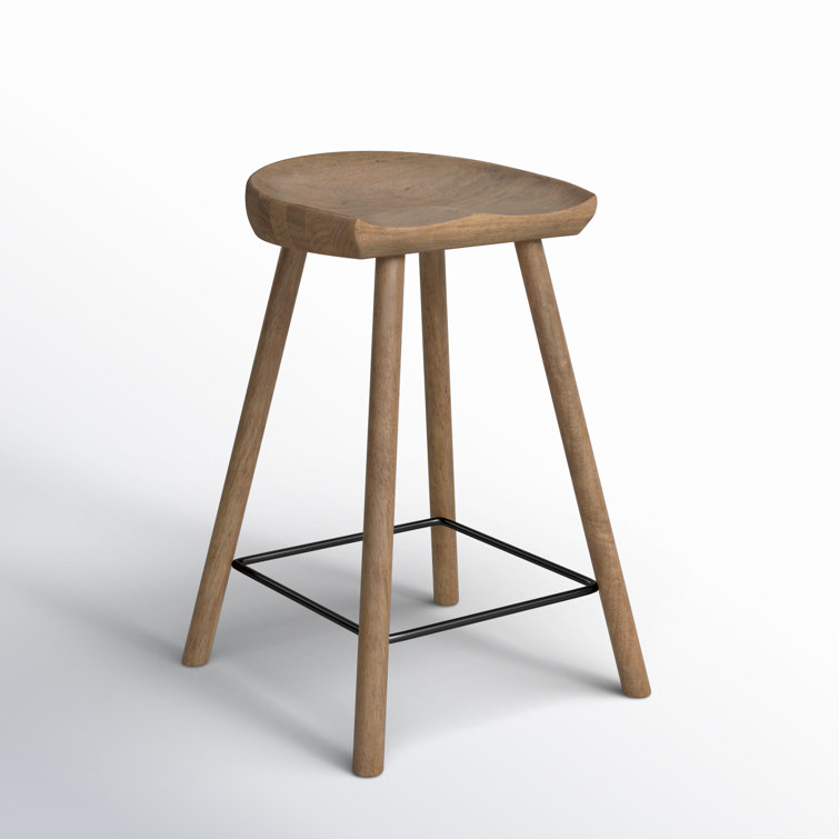 Natural Matte Rubberwood Backless Counter Stool with Metal Footrest
