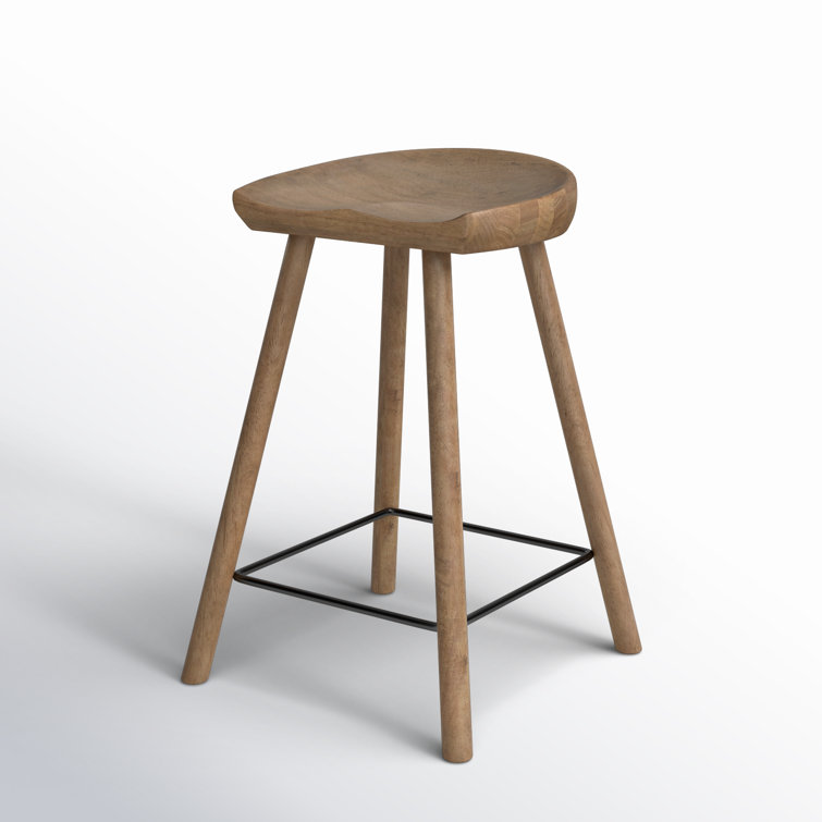 Natural Matte Rubberwood Backless Counter Stool with Metal Footrest