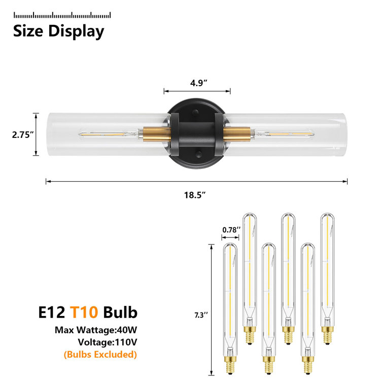 Black and Brass Gold LED Wall Sconce with Clear Glass Shade