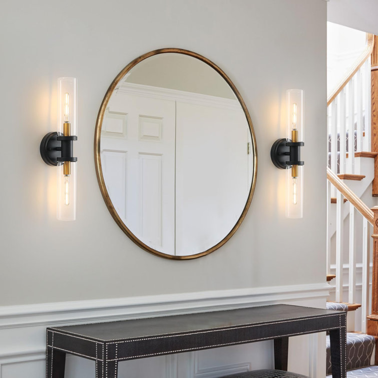 Black and Brass Gold LED Wall Sconce with Clear Glass Shade