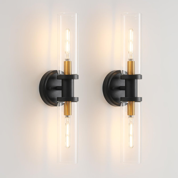 Black and Brass Gold LED Wall Sconce with Clear Glass Shade