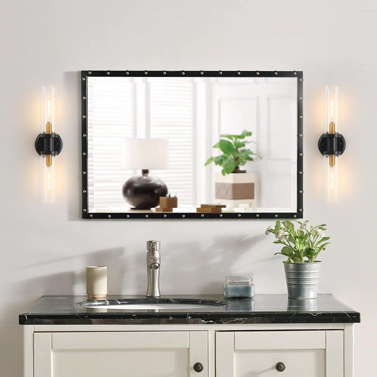 Black and Brass Gold LED Wall Sconce with Clear Glass Shade