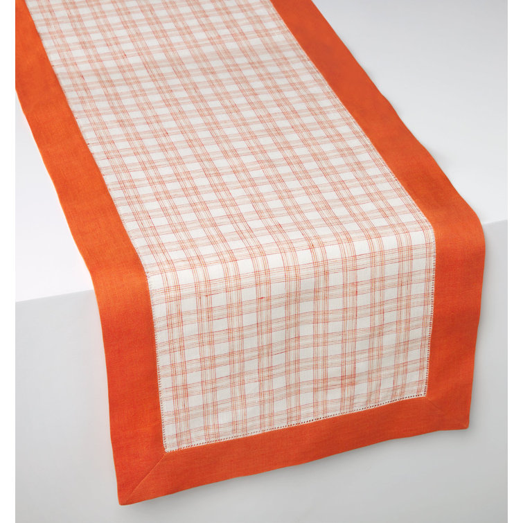 Tangerine Linen Plaid Table Runner 15" x 72"