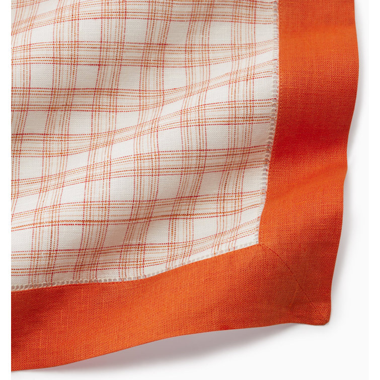 Tangerine Linen Plaid Table Runner 15" x 72"