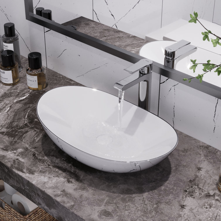 DeerValley 20" White Ceramic Oval Vessel Bathroom Sink